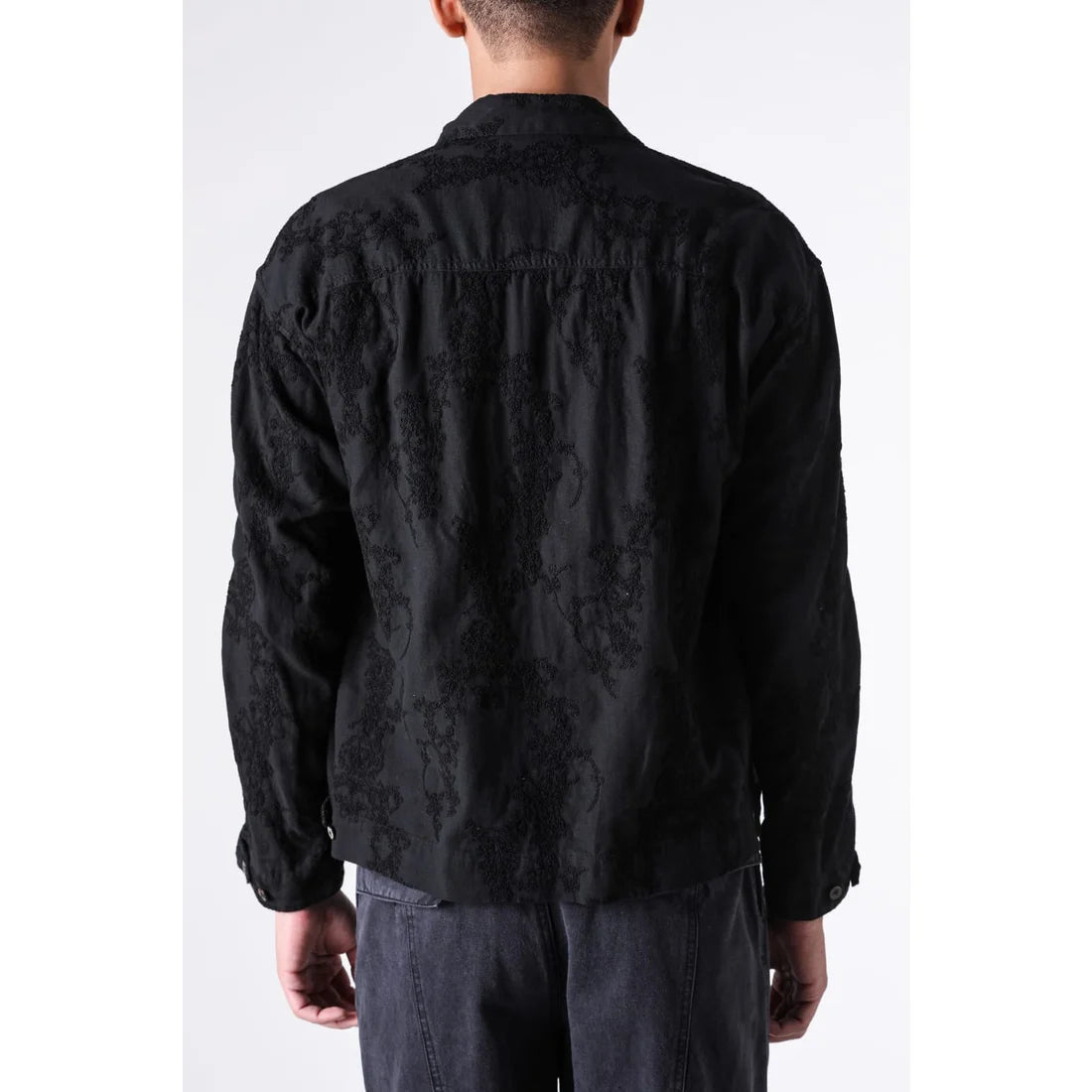 Black Embroidered L/S Double Buttons Big Pocket OverShirt