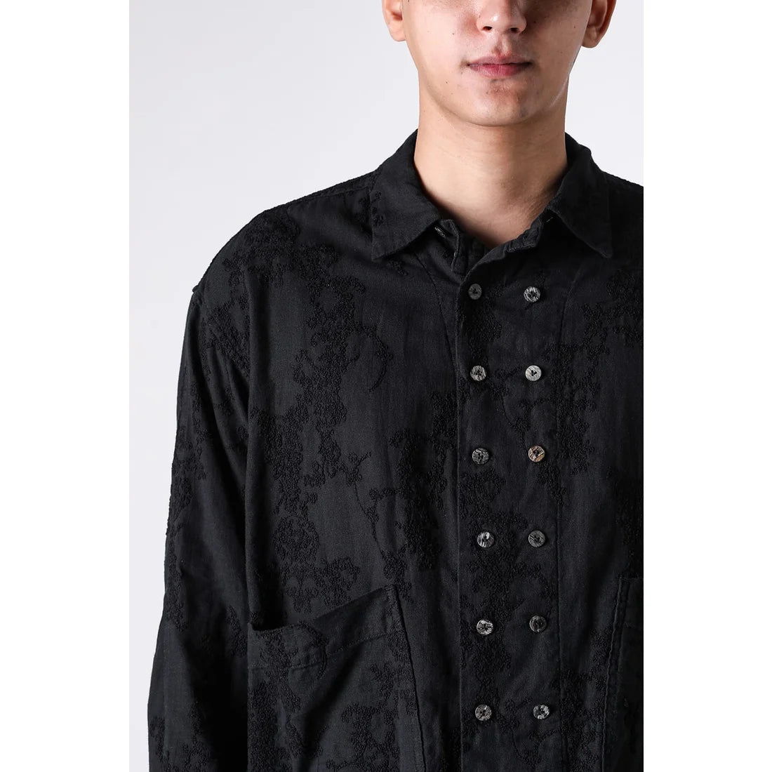 Black Embroidered L/S Double Buttons Big Pocket OverShirt