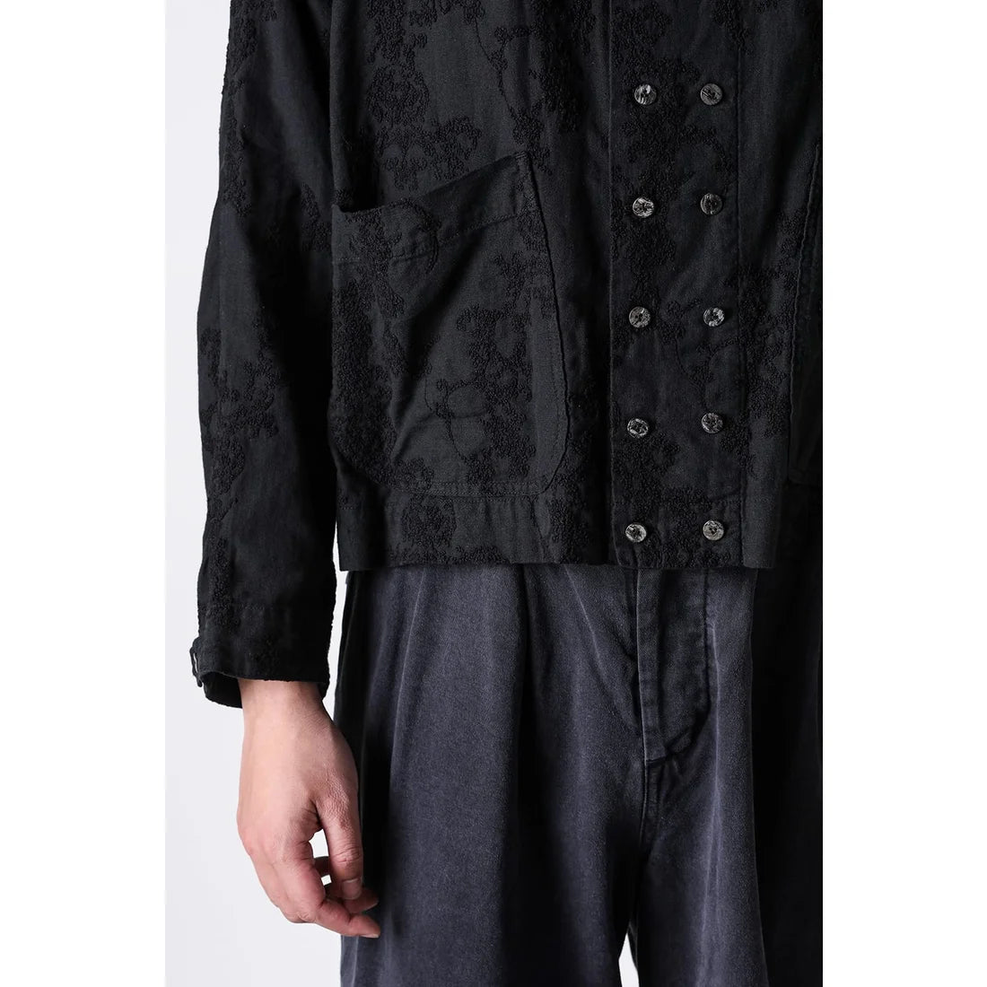 Black Embroidered L/S Double Buttons Big Pocket OverShirt