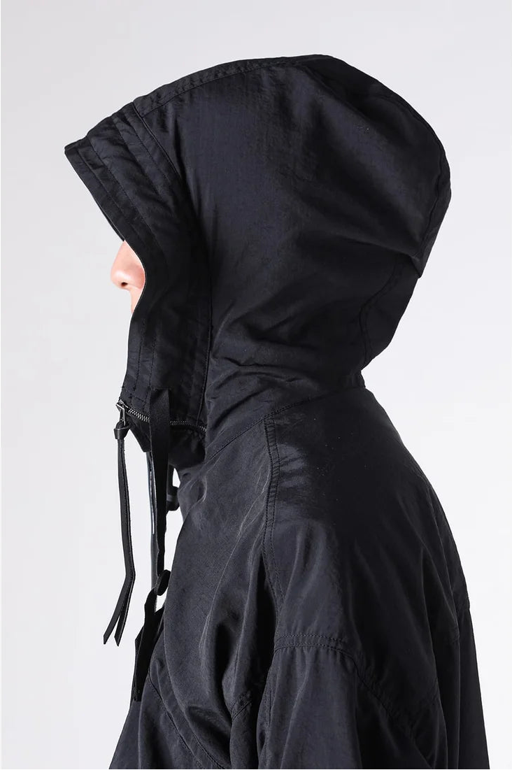 Black Silk Nylon Tech Mountain Parka