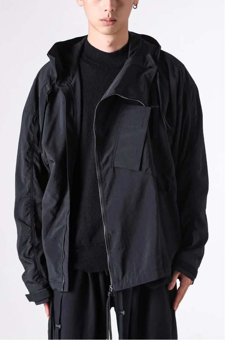 Black Silk Nylon Tech Mountain Parka