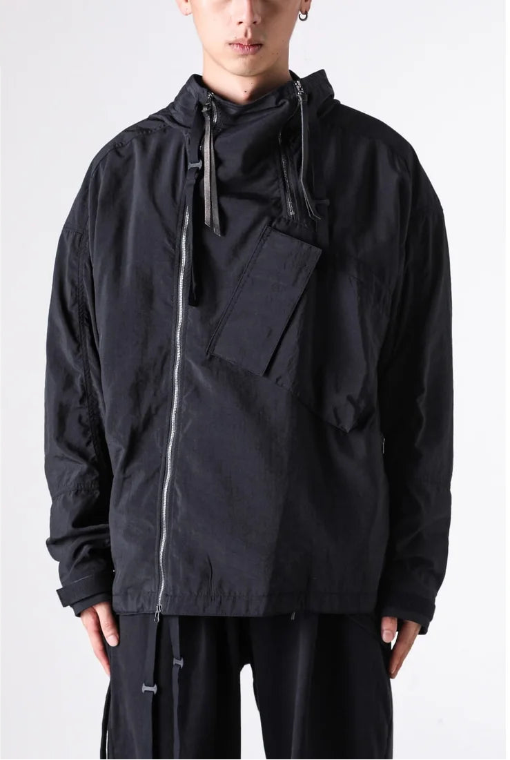 Black Silk Nylon Tech Mountain Parka