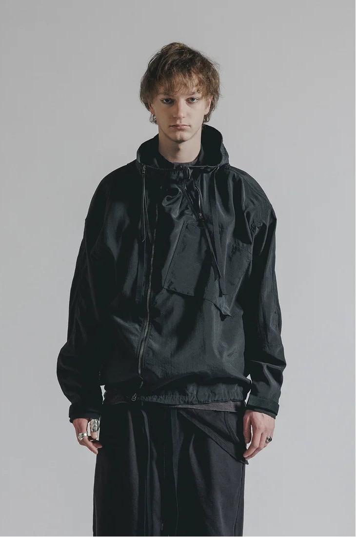 Black Silk Nylon Tech Mountain Parka
