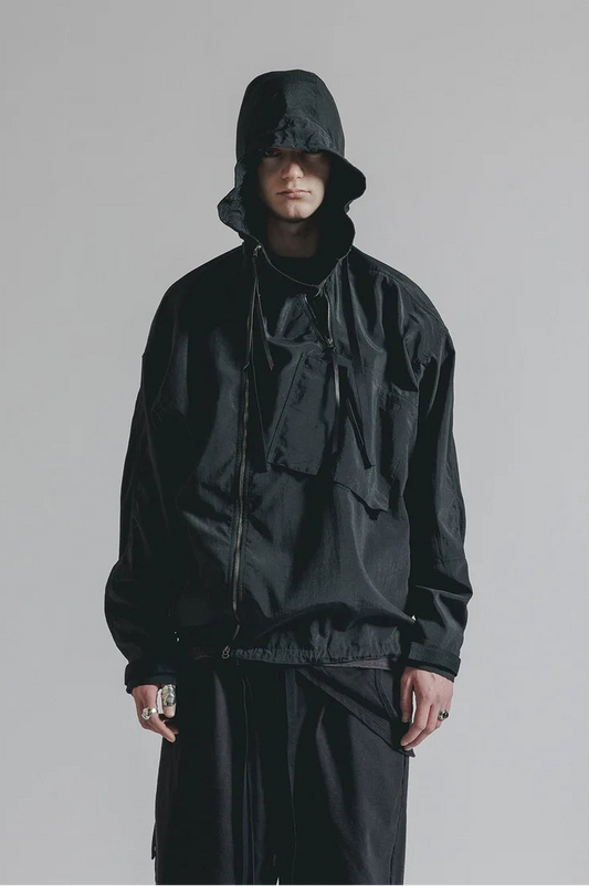 Black Silk Nylon Tech Mountain Parka