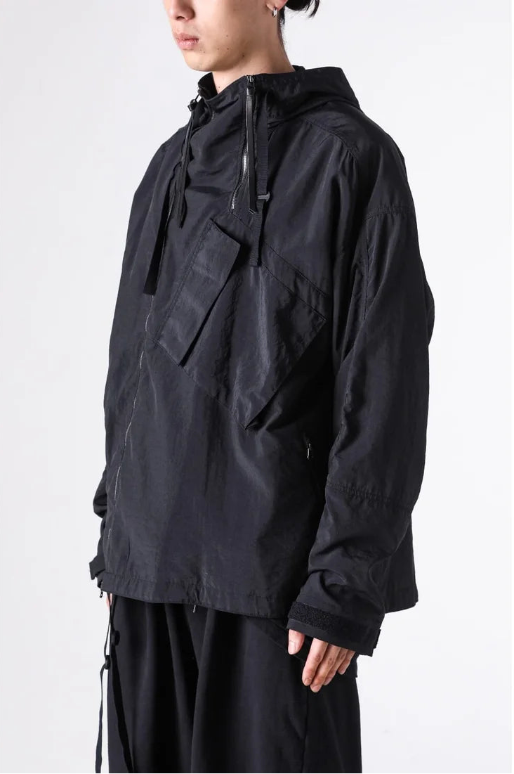 Black Silk Nylon Tech Mountain Parka