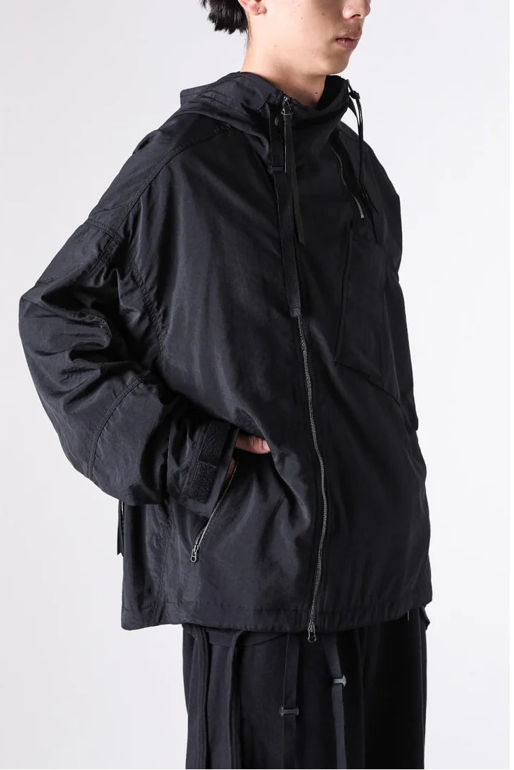 Black Silk Nylon Tech Mountain Parka