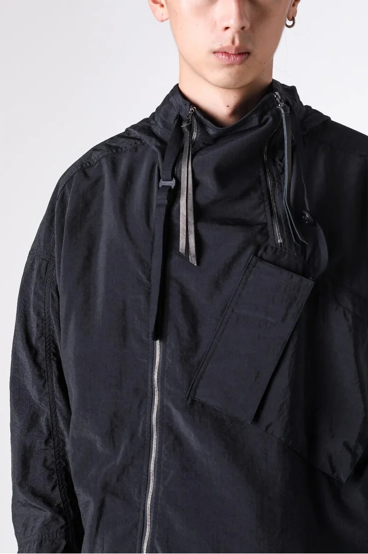 Black Silk Nylon Tech Mountain Parka