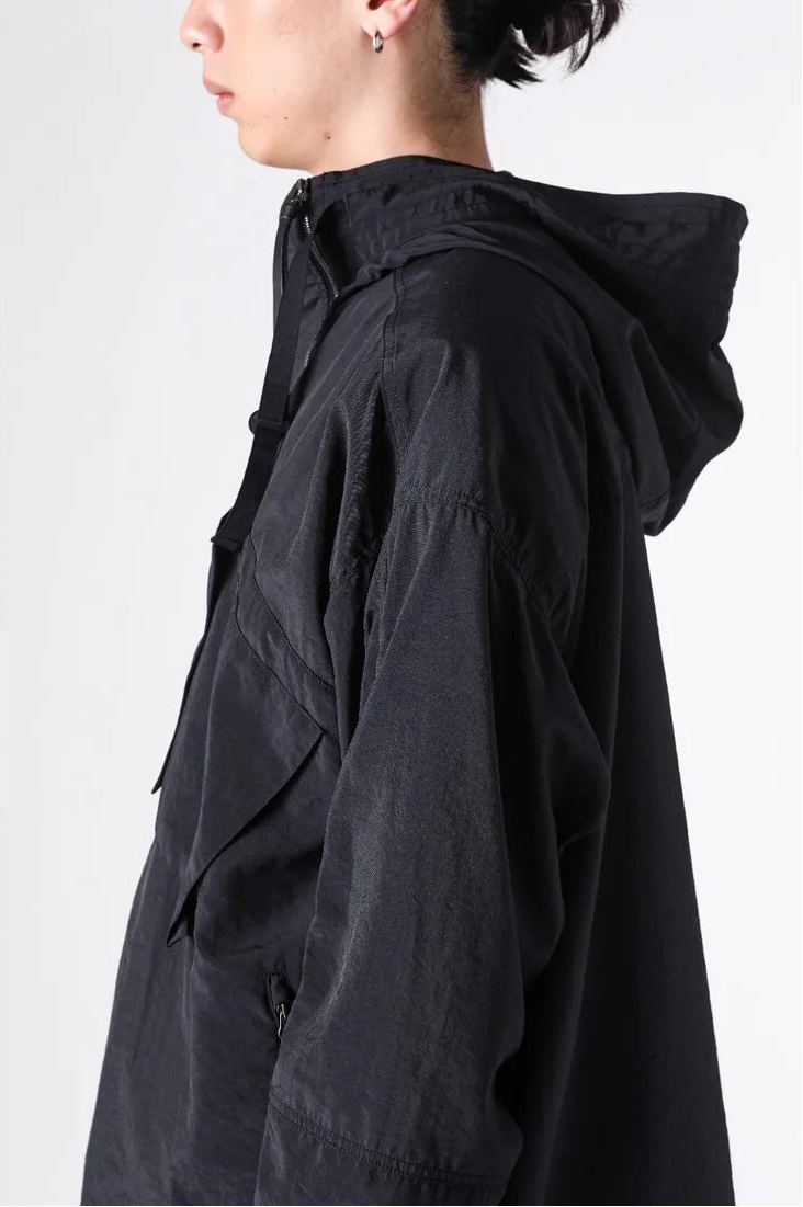 Black Silk Nylon Tech Mountain Parka