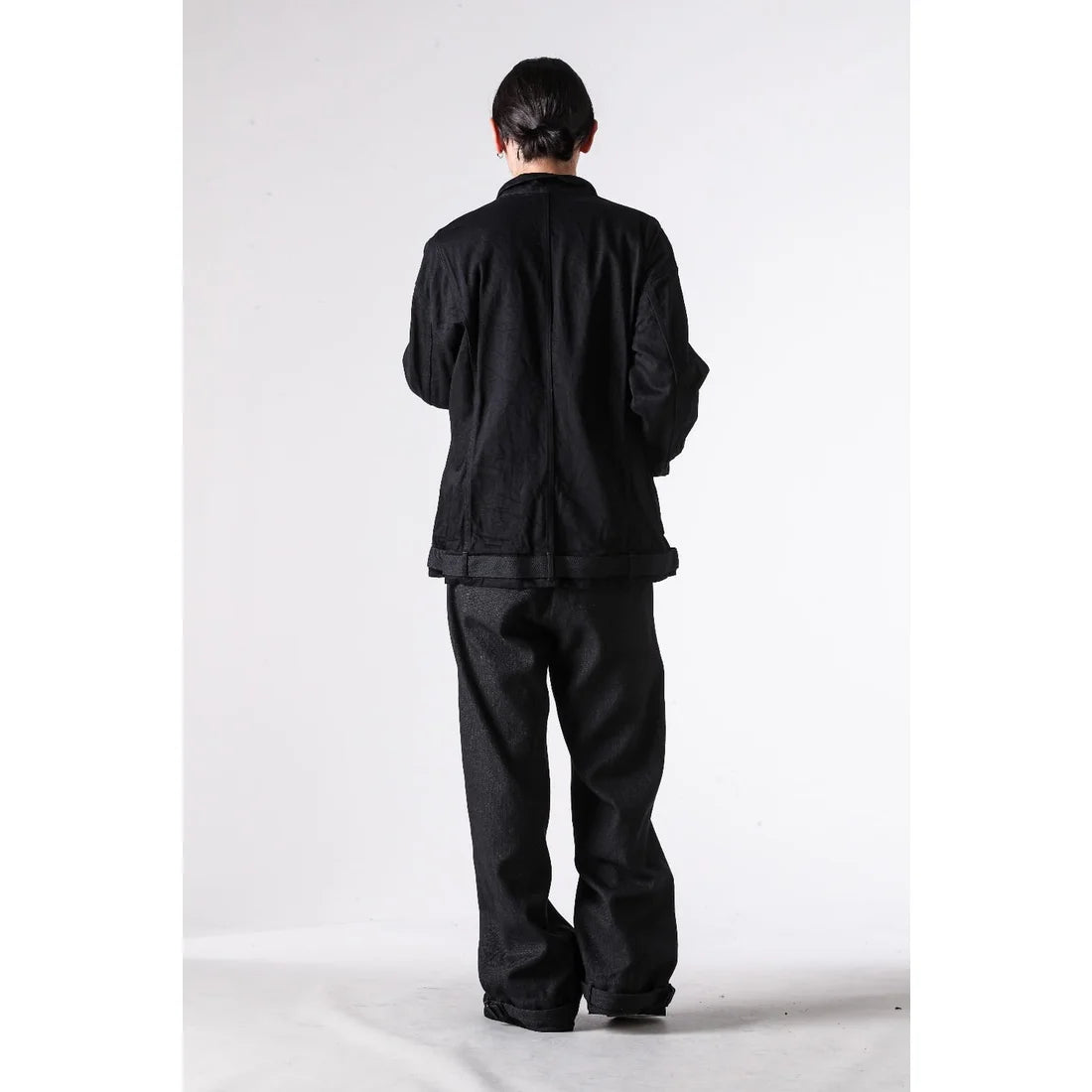 BLACK DENIM BELTED CROPPED JACKET