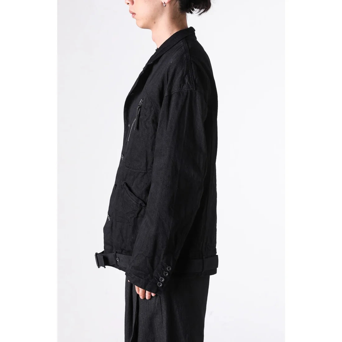 BLACK DENIM BELTED CROPPED JACKET
