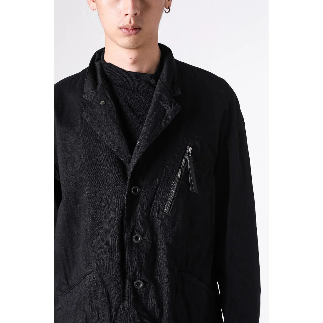 BLACK DENIM BELTED CROPPED JACKET