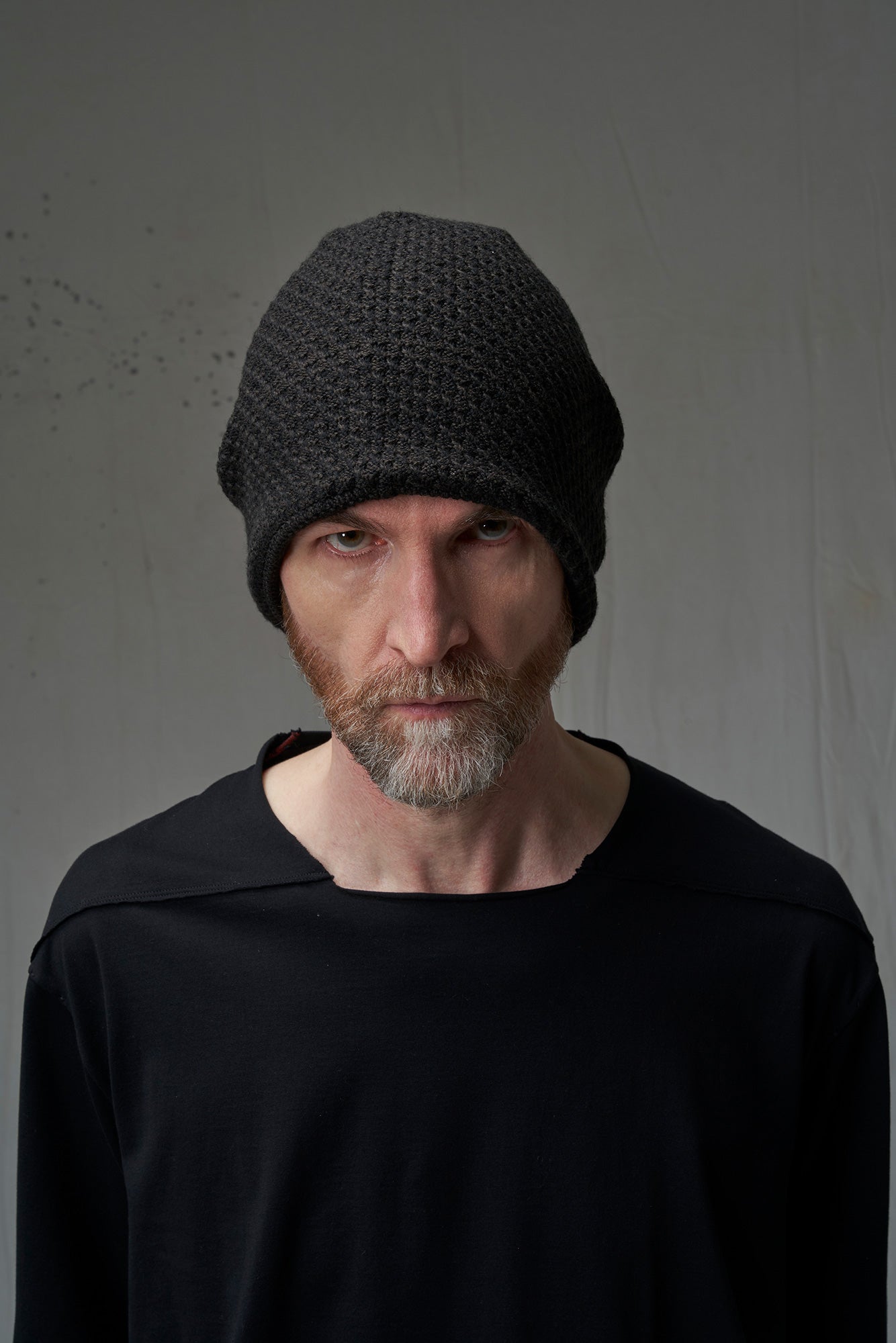 Faded Black Cotton Wool Cashmere Double Layer Handknit Cap