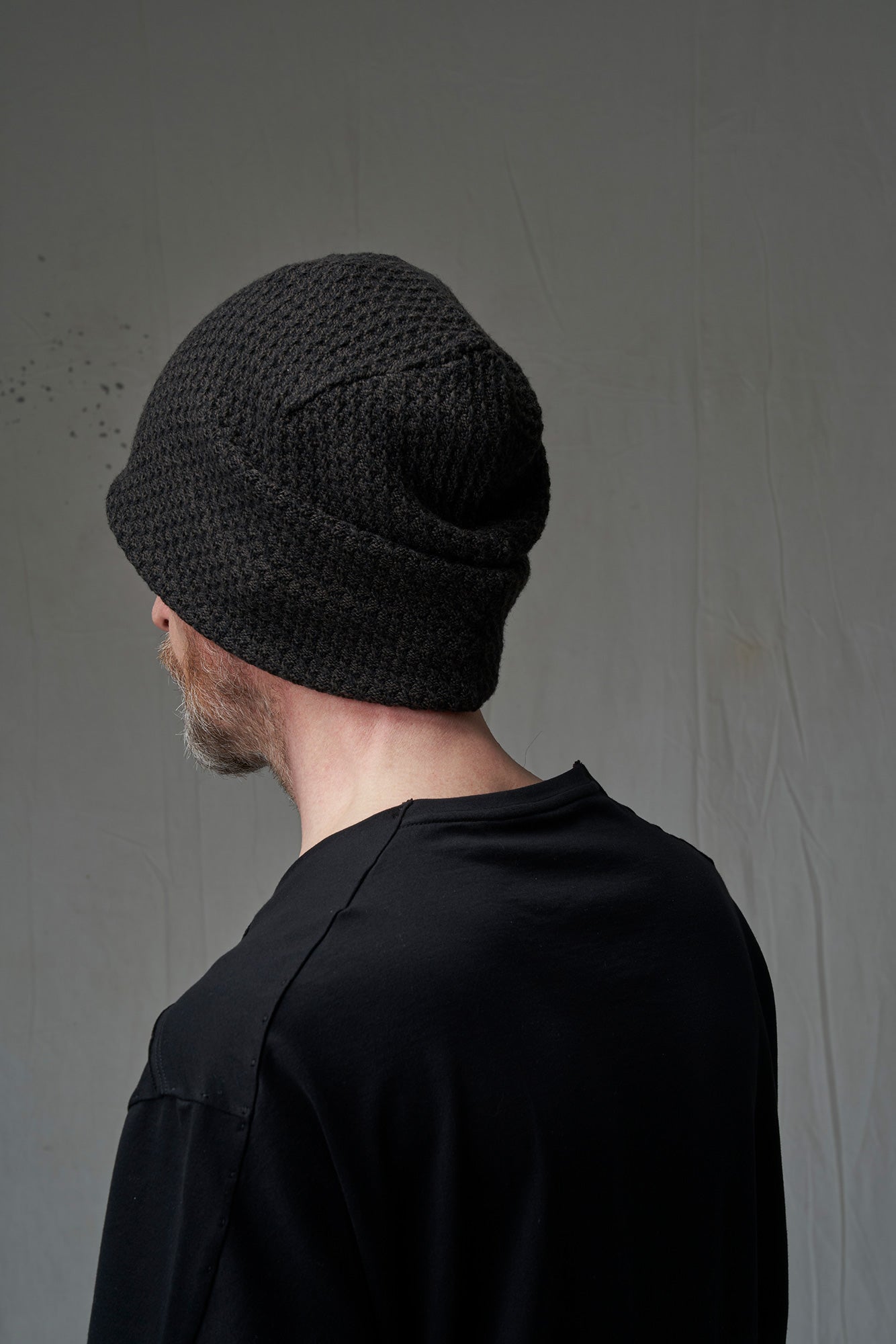 Faded Black Cotton Wool Cashmere Double Layer Handknit Cap