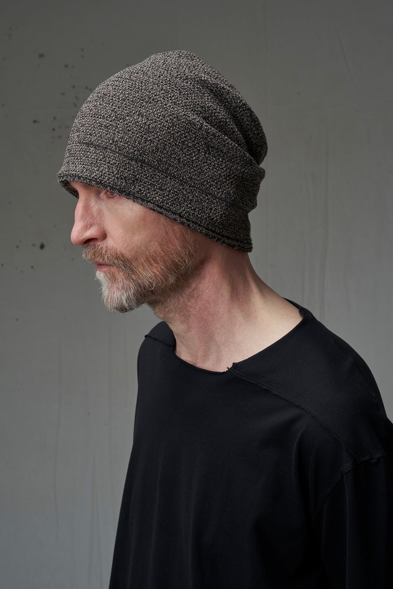 Sesame Grey Cotton Nylon Blend Double Layer Handknit Cap