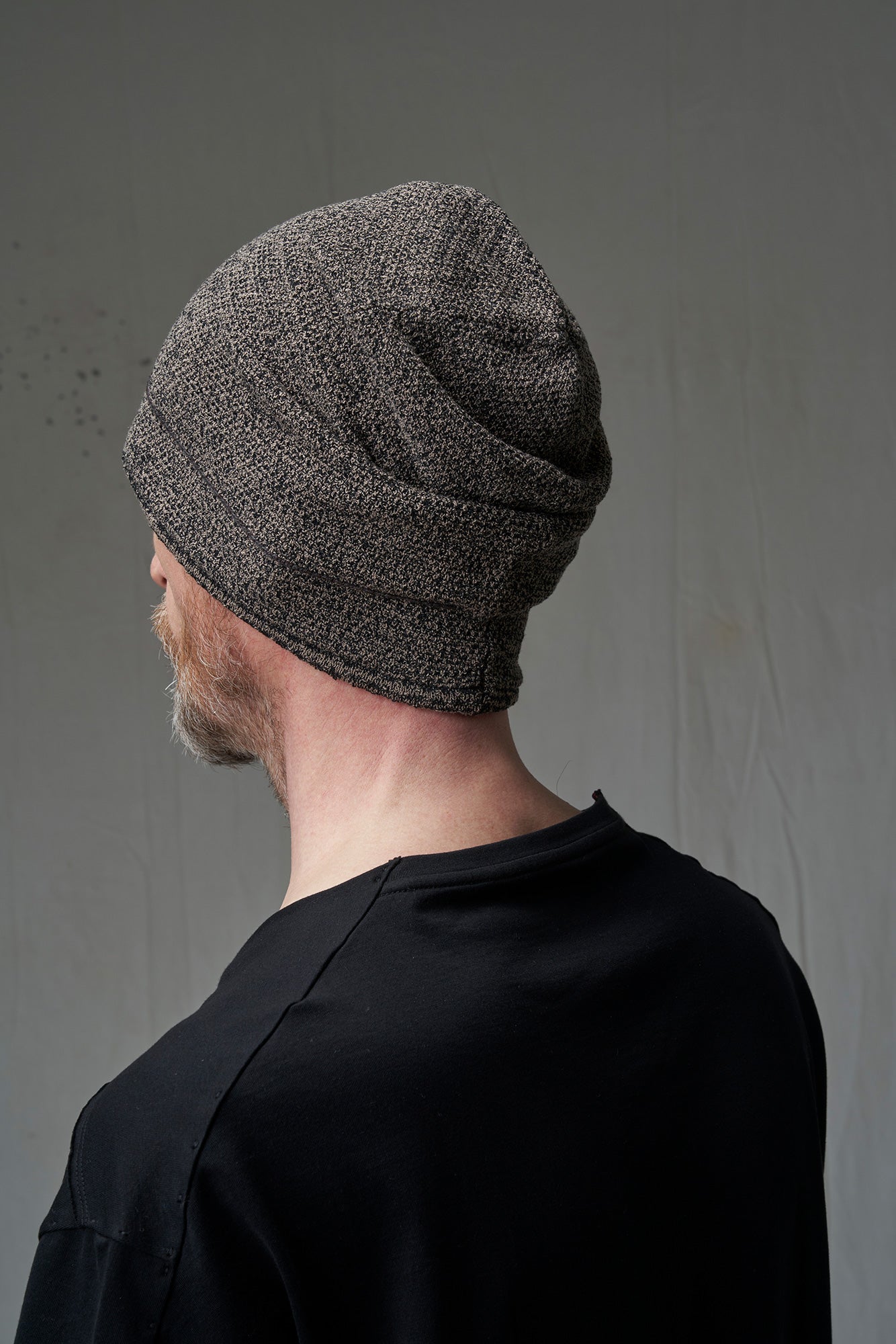 Sesame Grey Cotton Nylon Blend Double Layer Handknit Cap