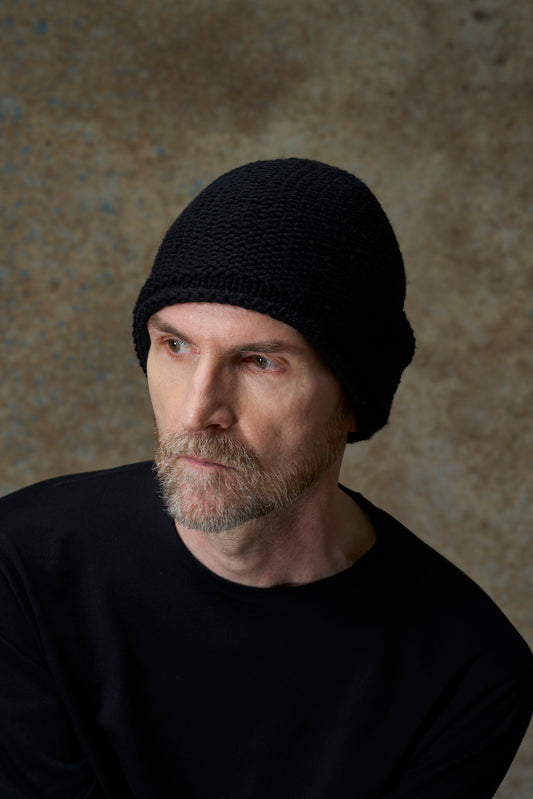 Black Handknit Cashmere Knit Cap