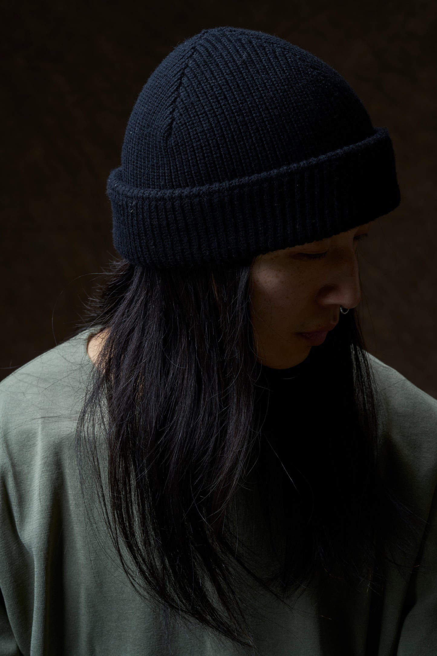 Black Merino Wool Knit Cap
