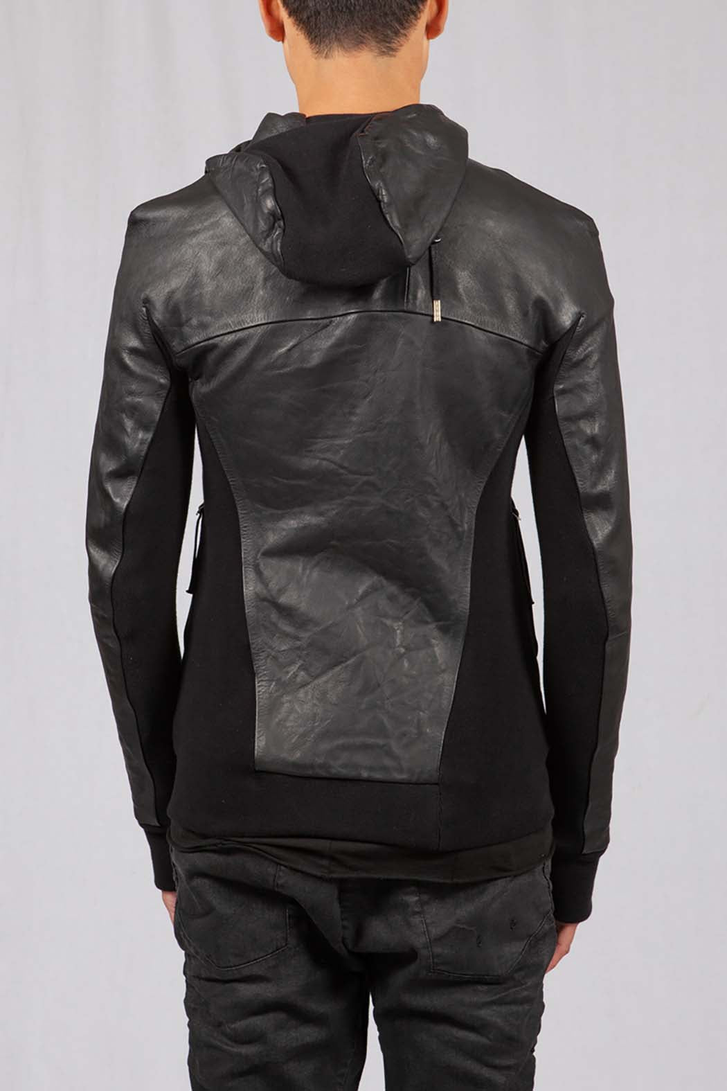 Black Vegetable Tanned Horse Leather Hooded Jacket J22