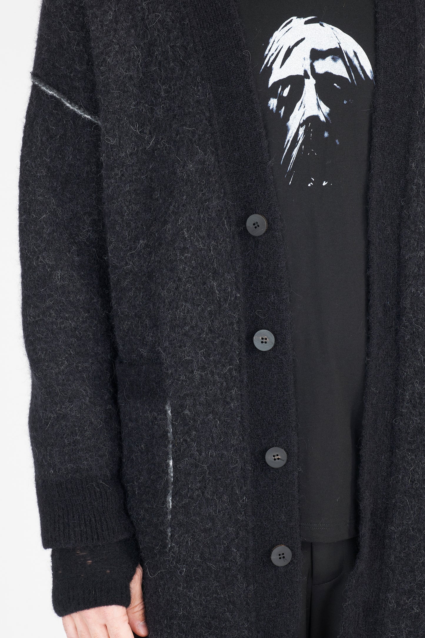 Black Face Print Alpaca Wool Knit Long Cardigan