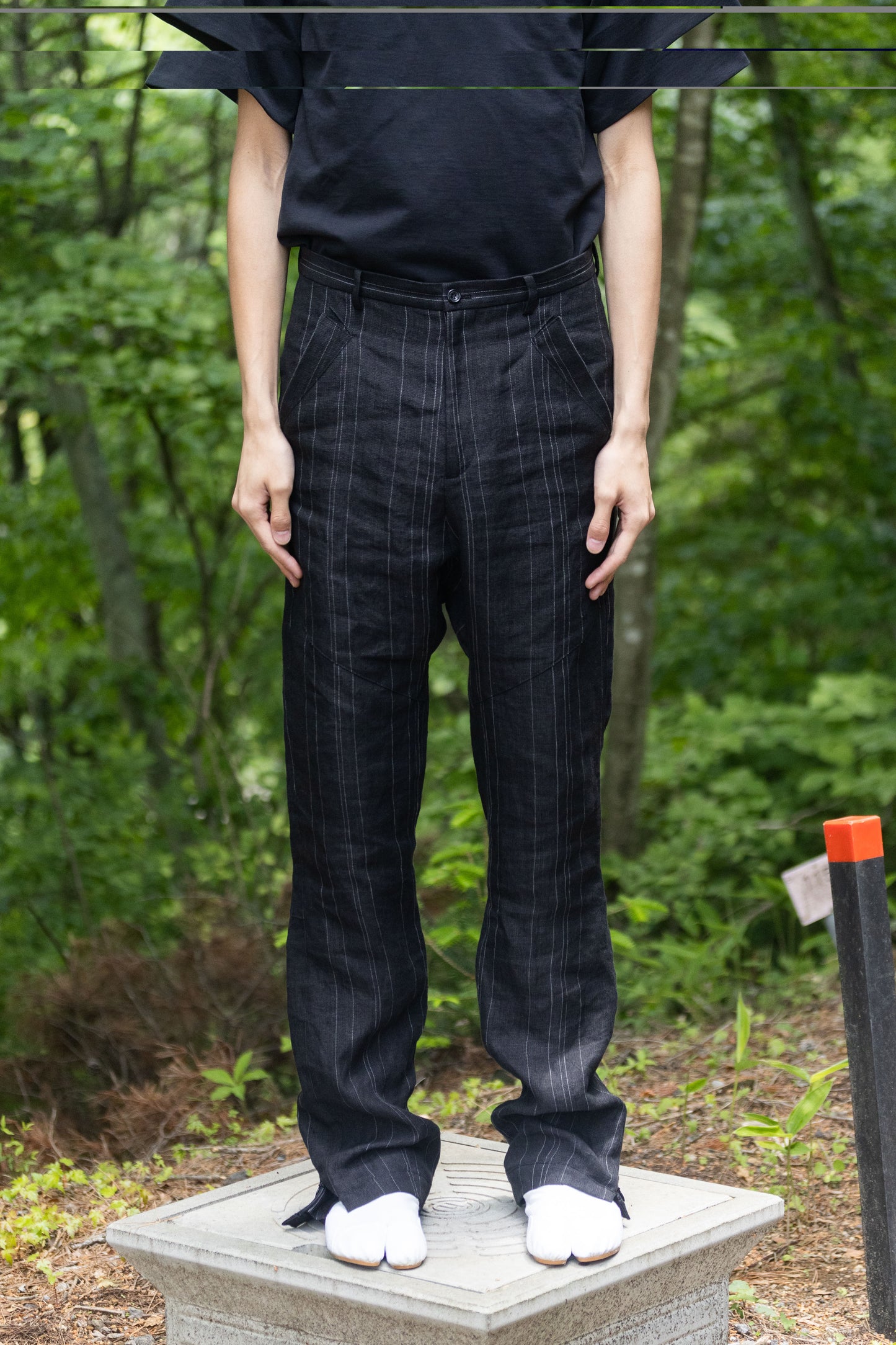 Nightfall Black Strip Japanese Hemp Elongated Trouser