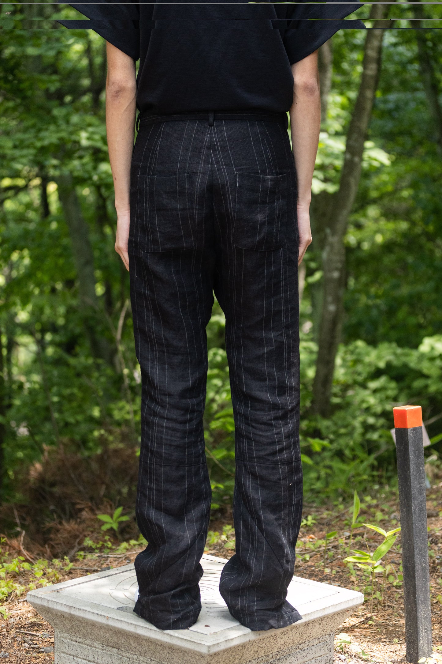 Nightfall Black Strip Japanese Hemp Elongated Trouser