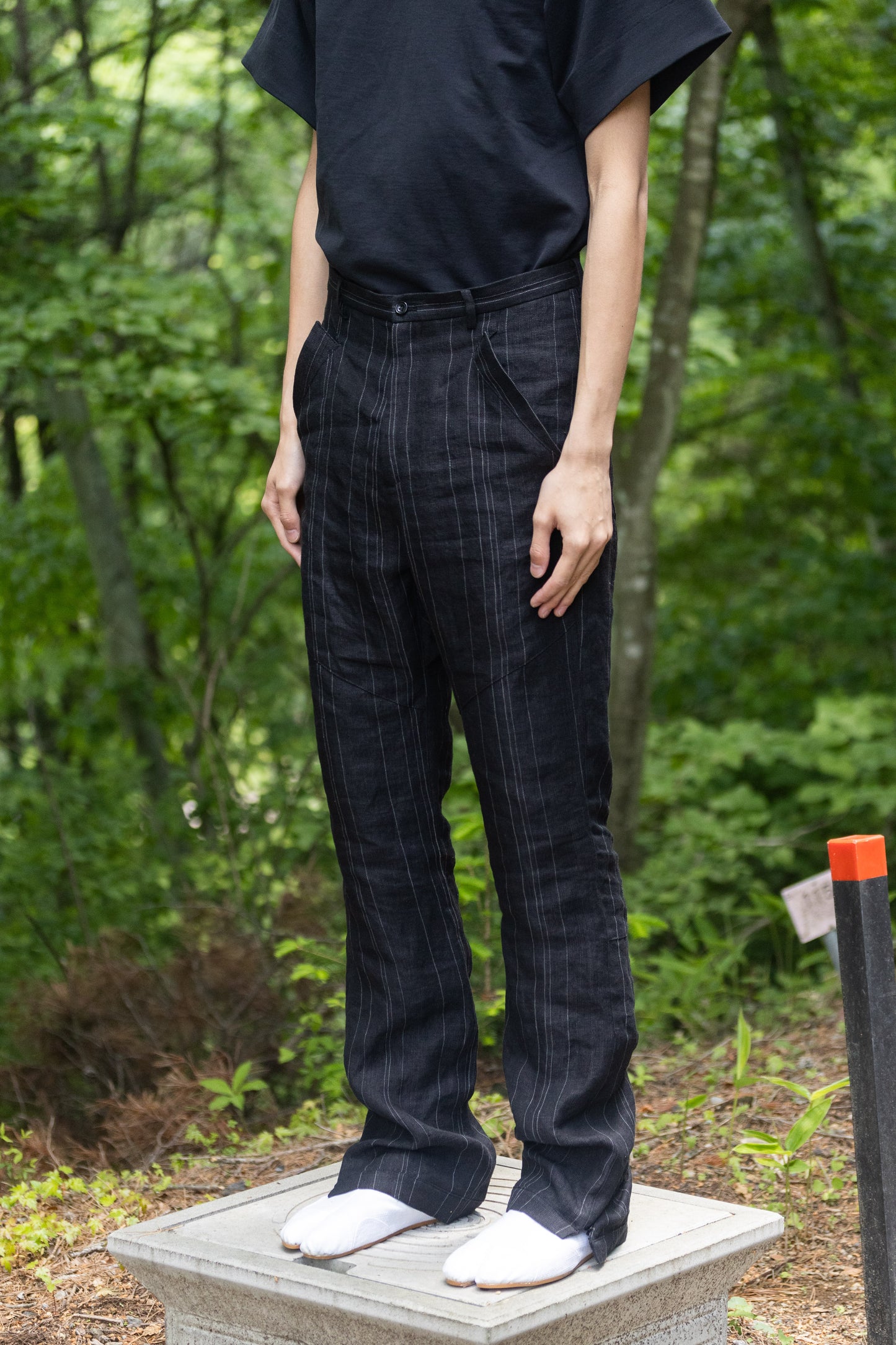 Nightfall Black Strip Japanese Hemp Elongated Trouser