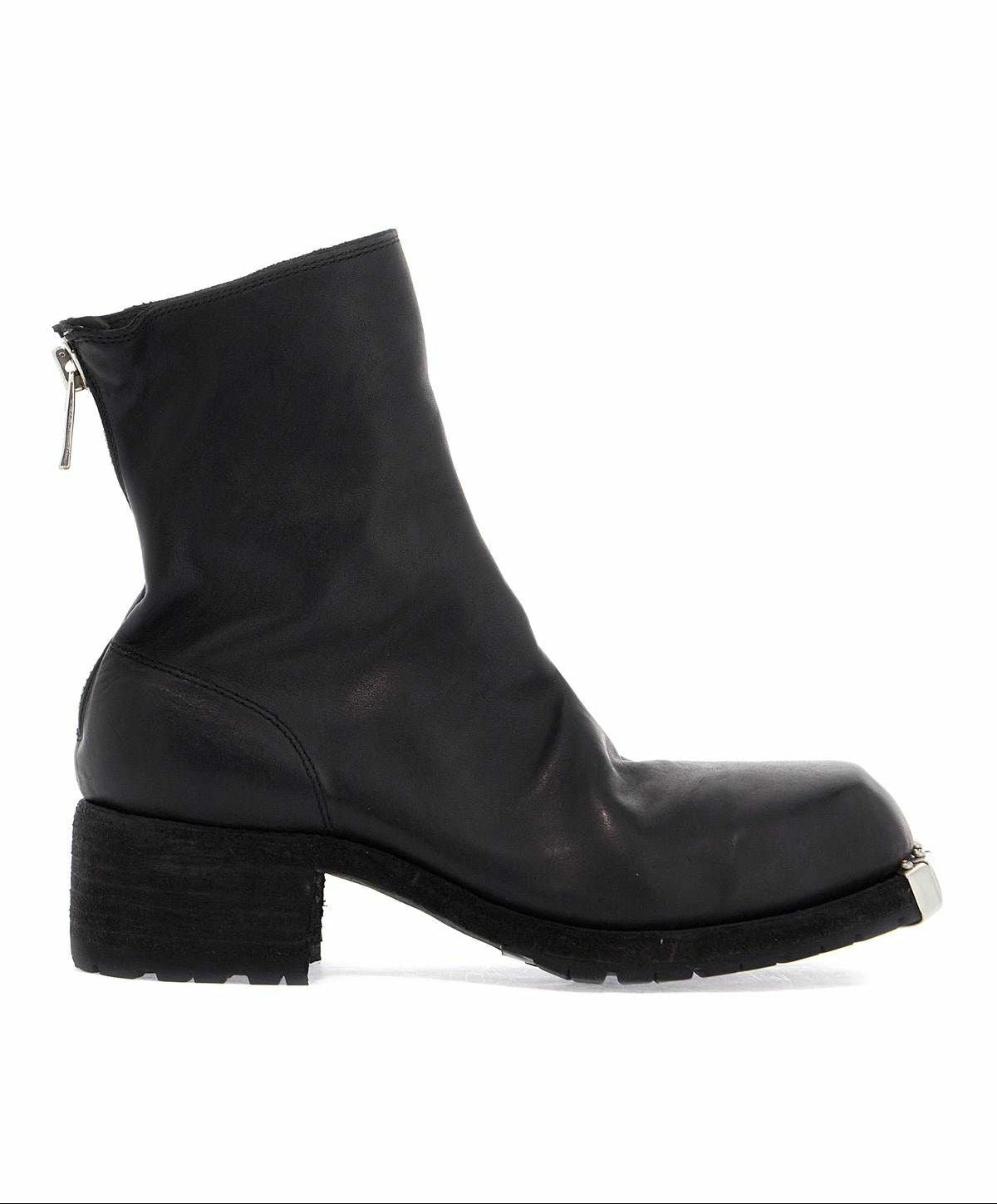 Black Soft Horse Leather Back zip Metal Toe Military Boots NB06V