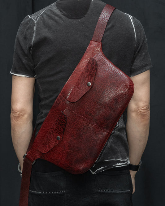 Oxblood Shrunken Bison Leather Porta Messenger Bag