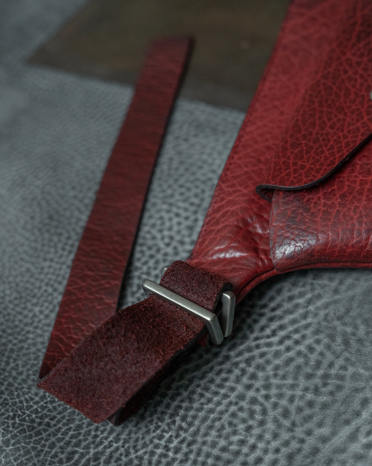 Oxblood Shrunken Bison Leather Porta Messenger Bag