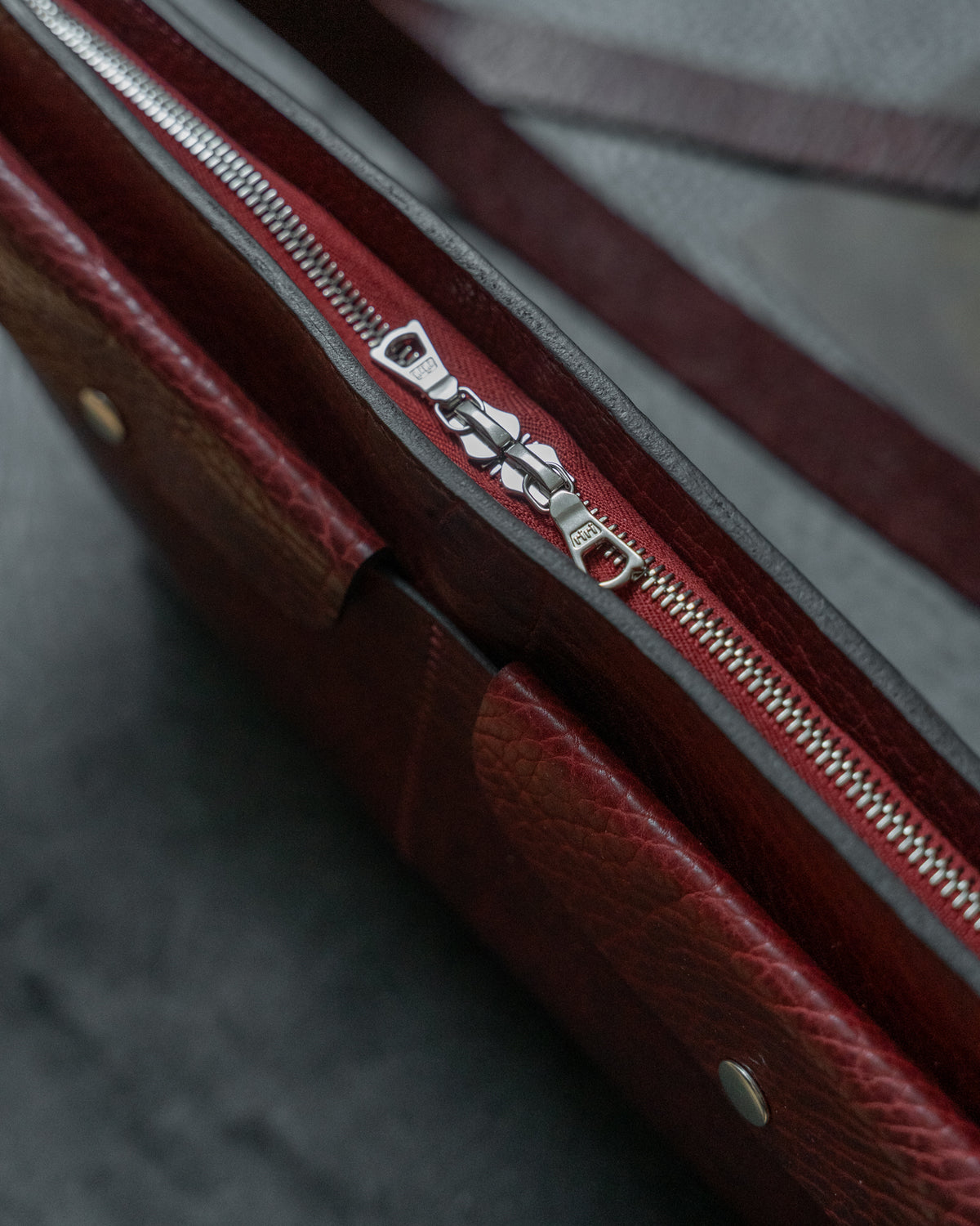 Oxblood Shrunken Bison Leather Porta Messenger Bag