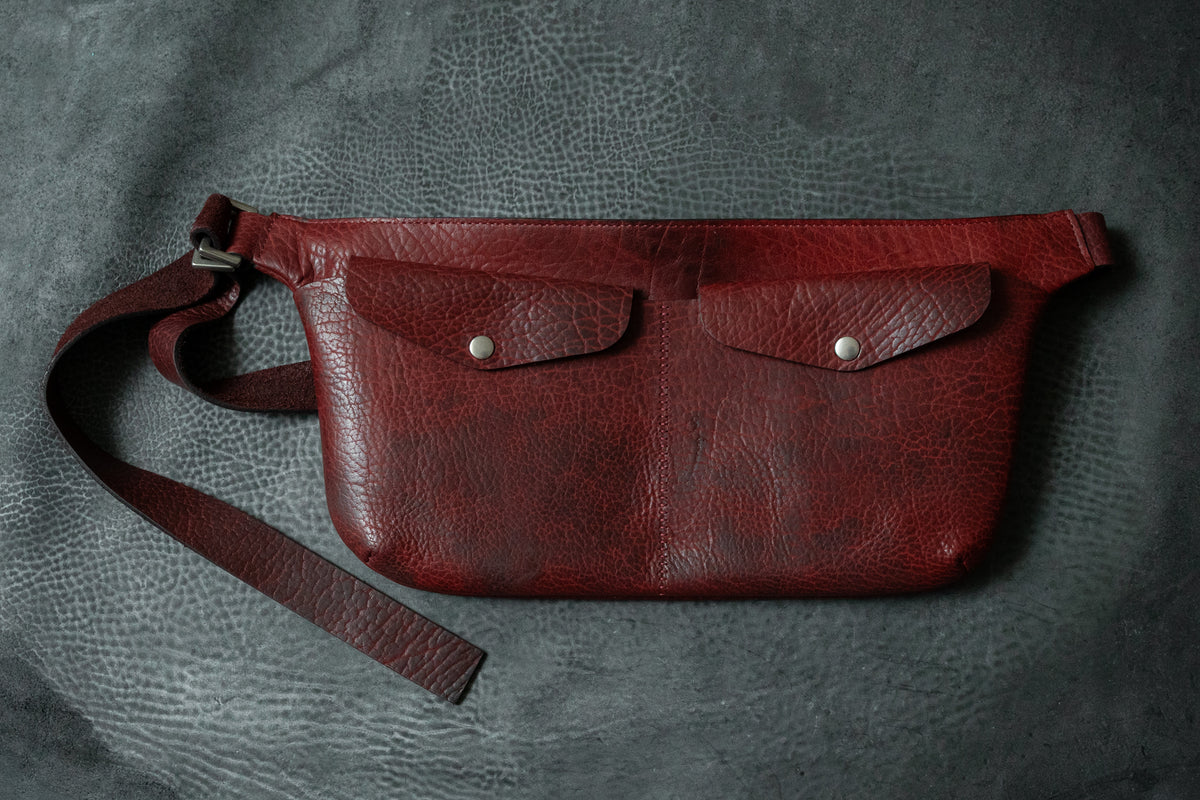 Oxblood Shrunken Bison Leather Porta Messenger Bag