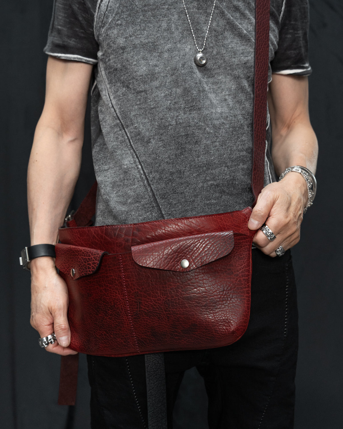Oxblood Shrunken Bison Leather Porta Messenger Bag