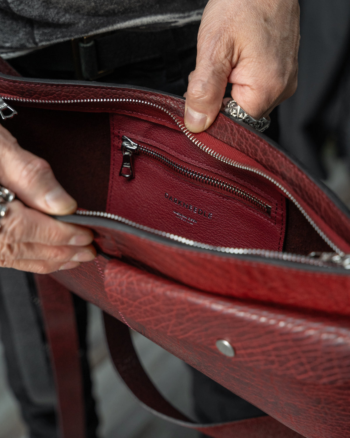 Oxblood Shrunken Bison Leather Porta Messenger Bag
