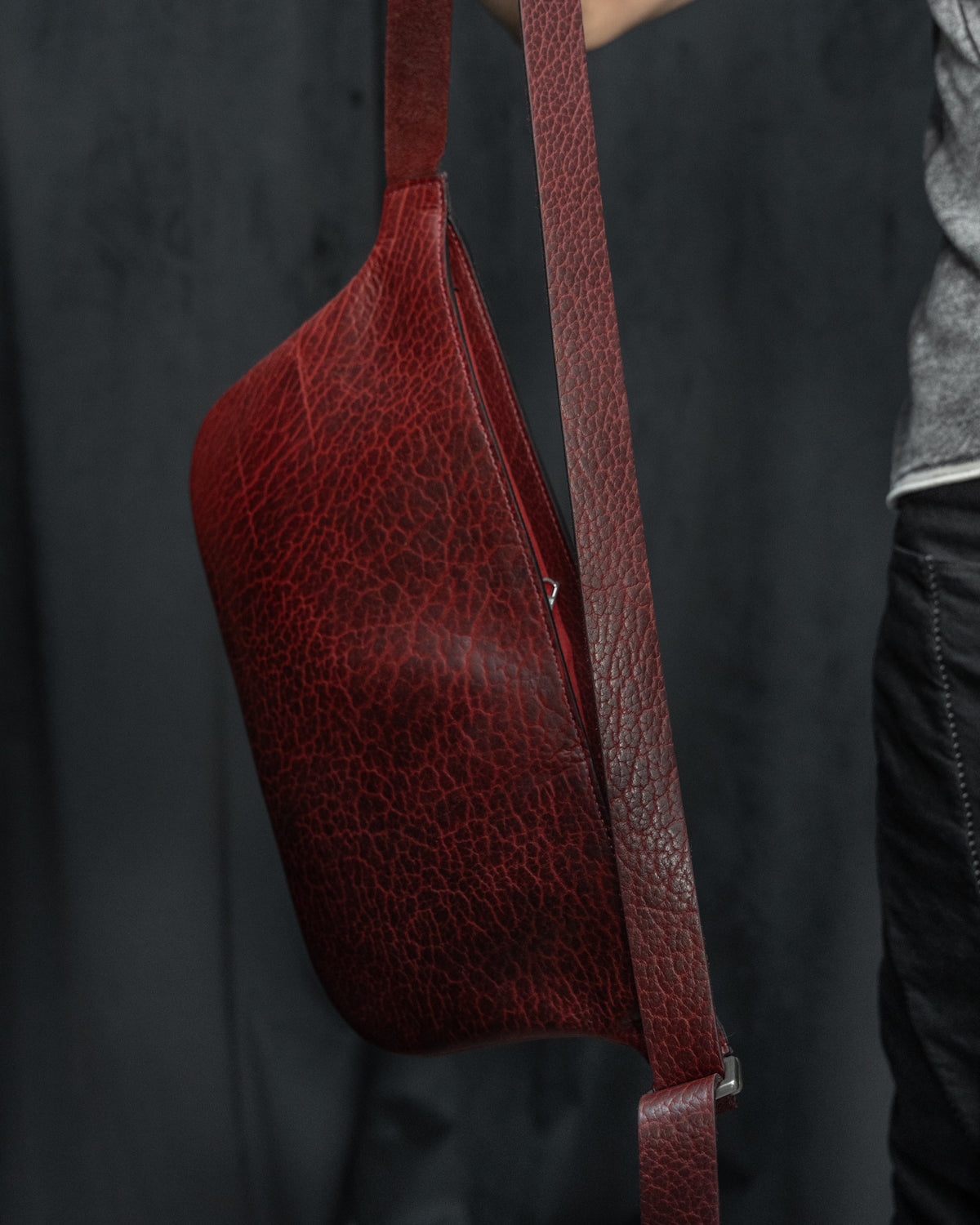 Oxblood Shrunken Bison Leather Porta Messenger Bag