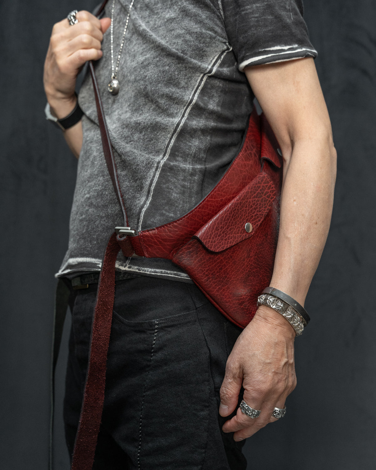 Oxblood Shrunken Bison Leather Porta Messenger Bag