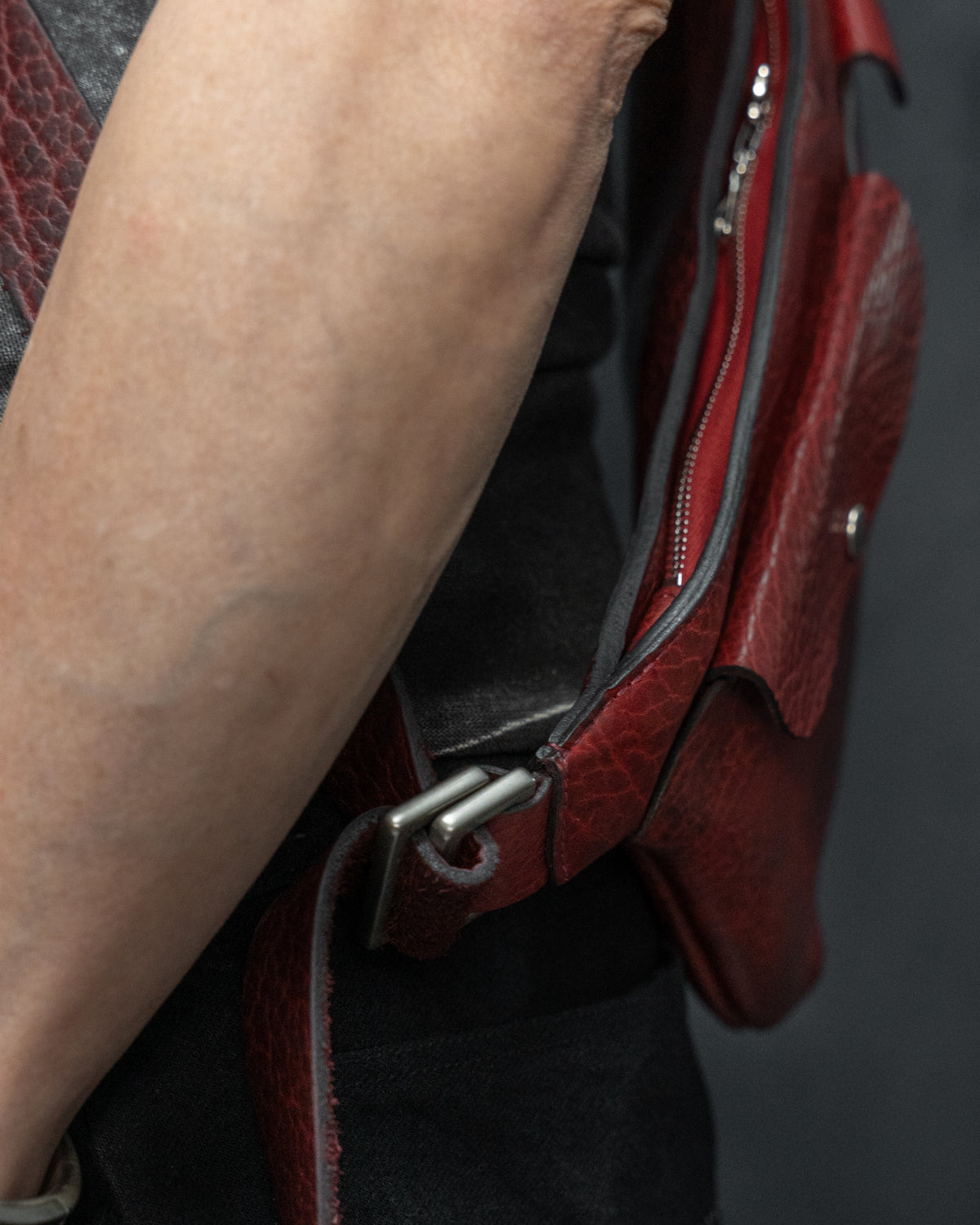 Oxblood Shrunken Bison Leather Porta Messenger Bag
