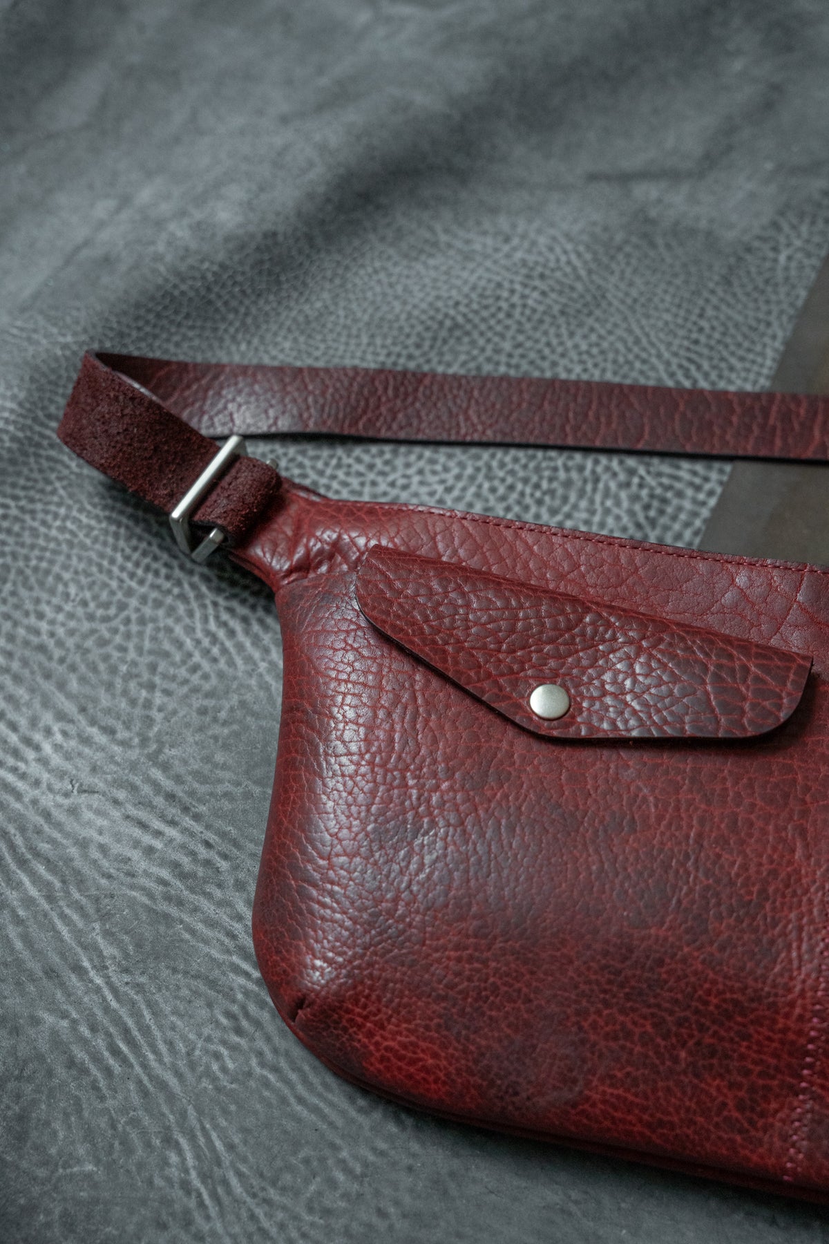 Oxblood Shrunken Bison Leather Porta Messenger Bag