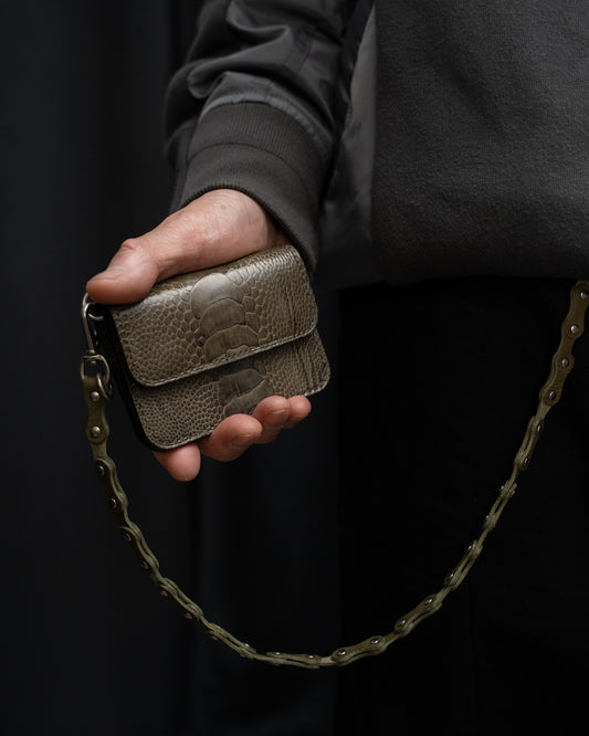 Olive Ostrich Leg Nexo Biker Wallet