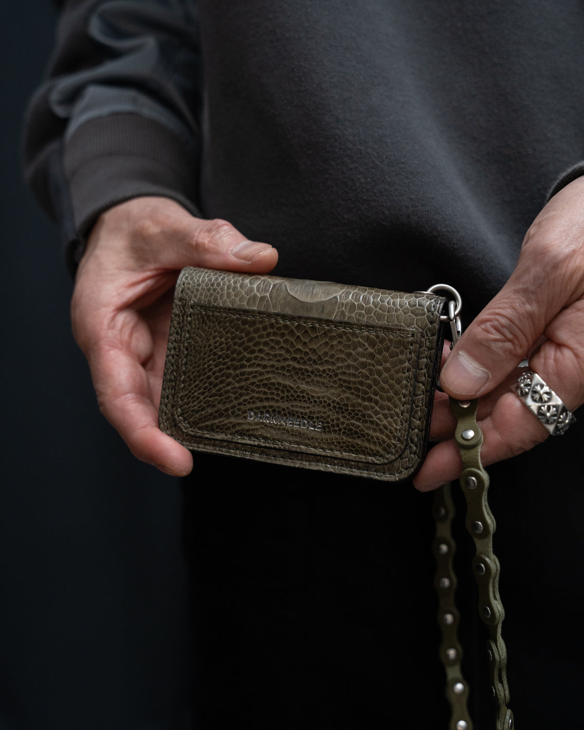 Olive Ostrich Leg Nexo Biker Wallet