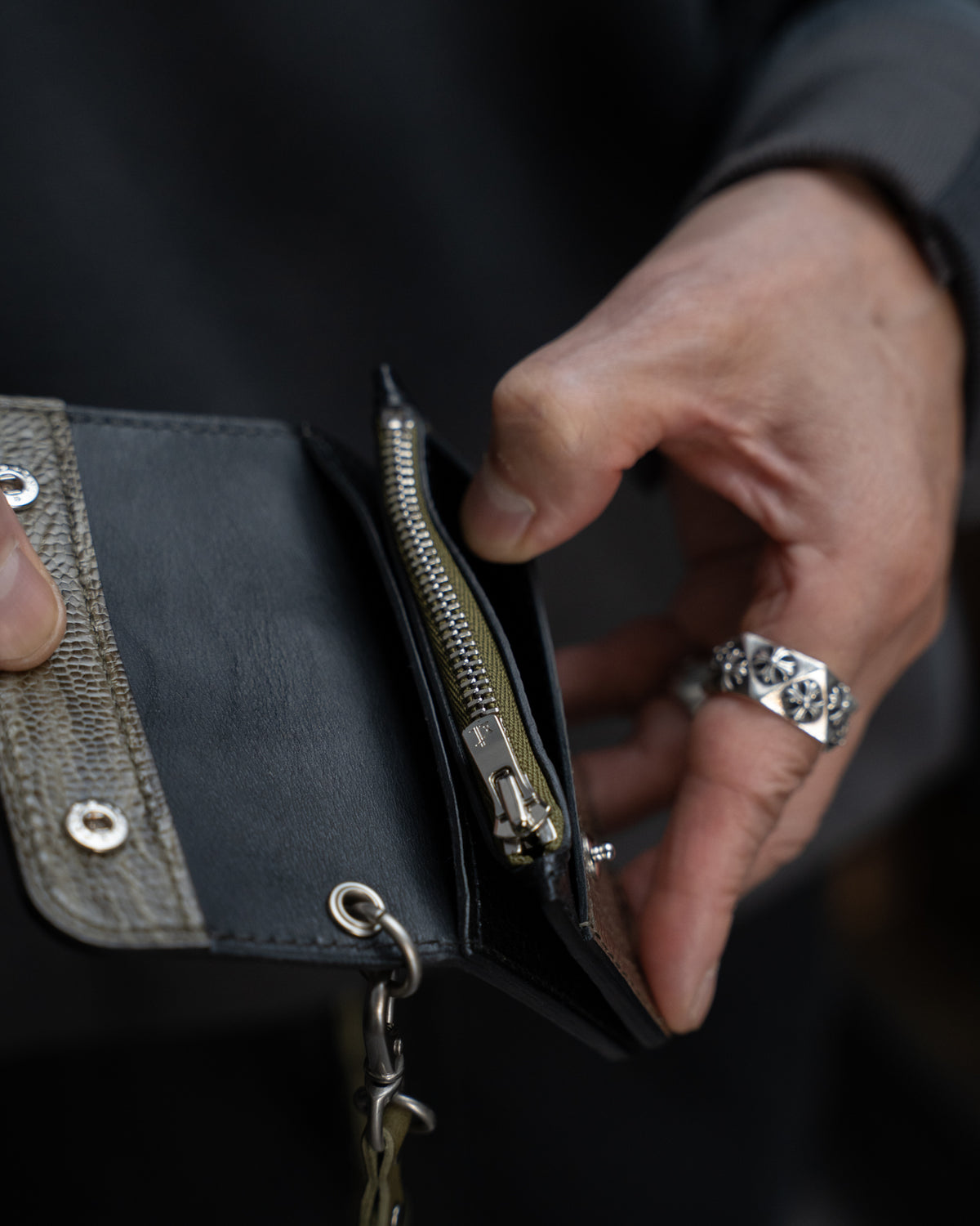 Olive Ostrich Leg Nexo Biker Wallet