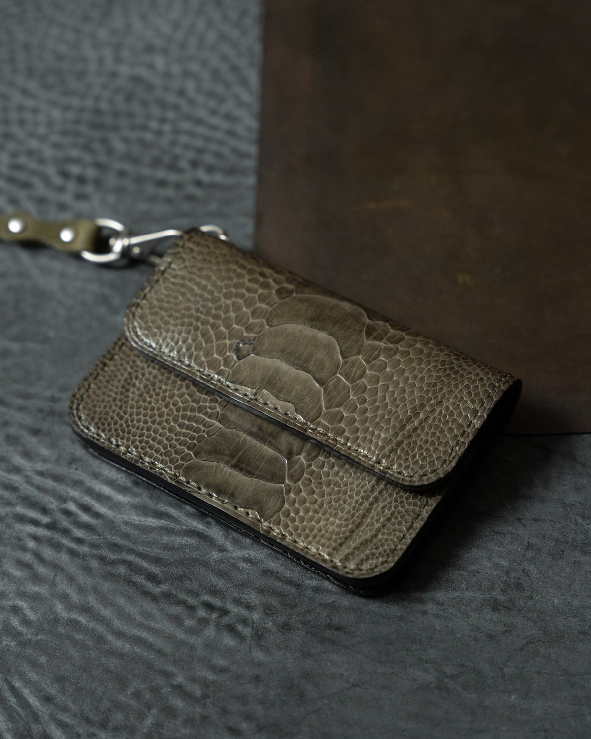 Olive Ostrich Leg Nexo Biker Wallet