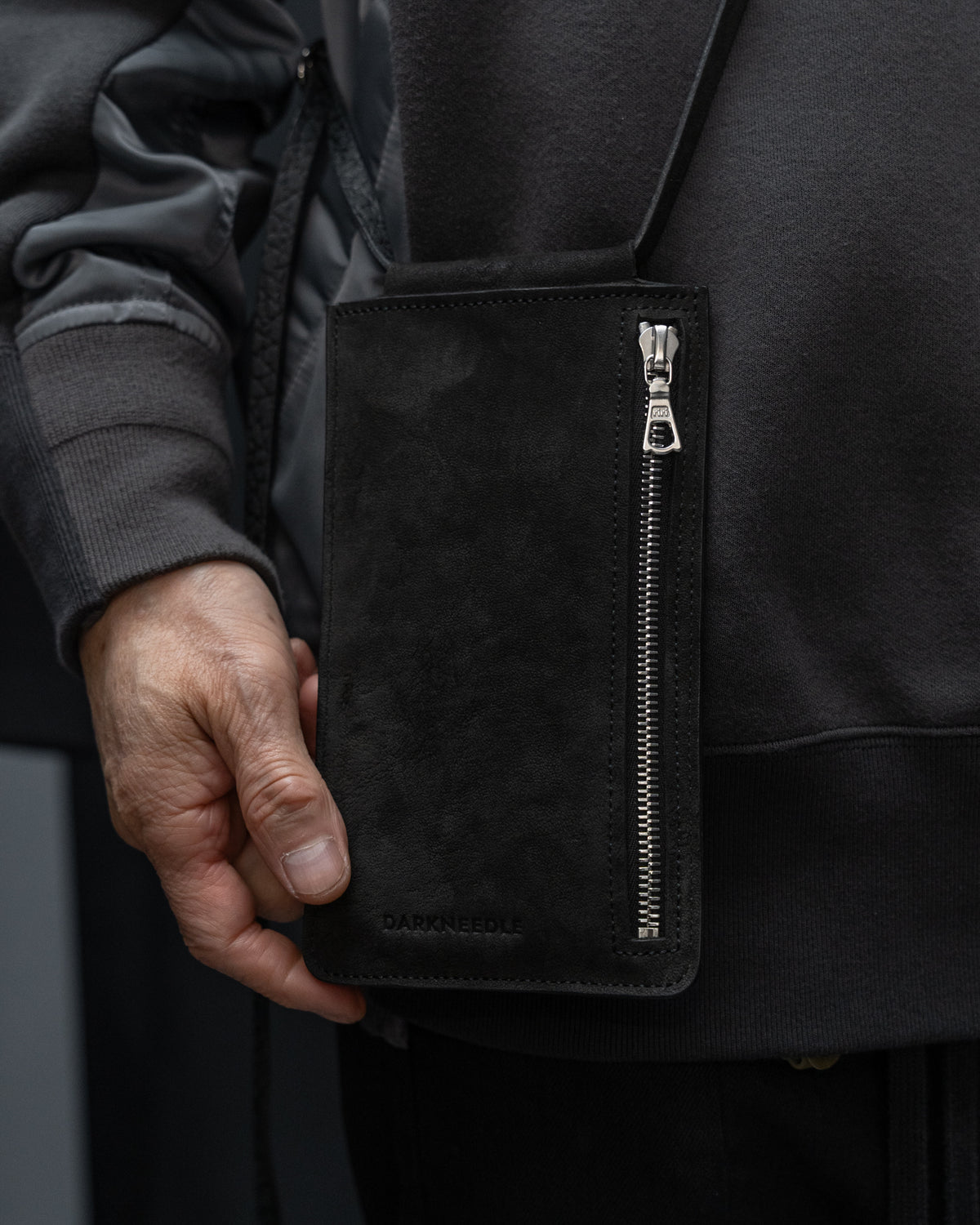 Black Italian Horse Leather Talon Crossbody Pouch