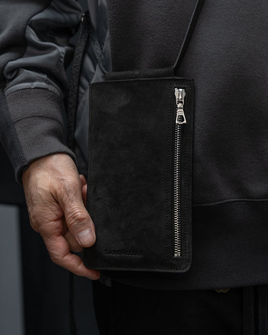 Black Italian Horse Leather Talon Crossbody Pouch