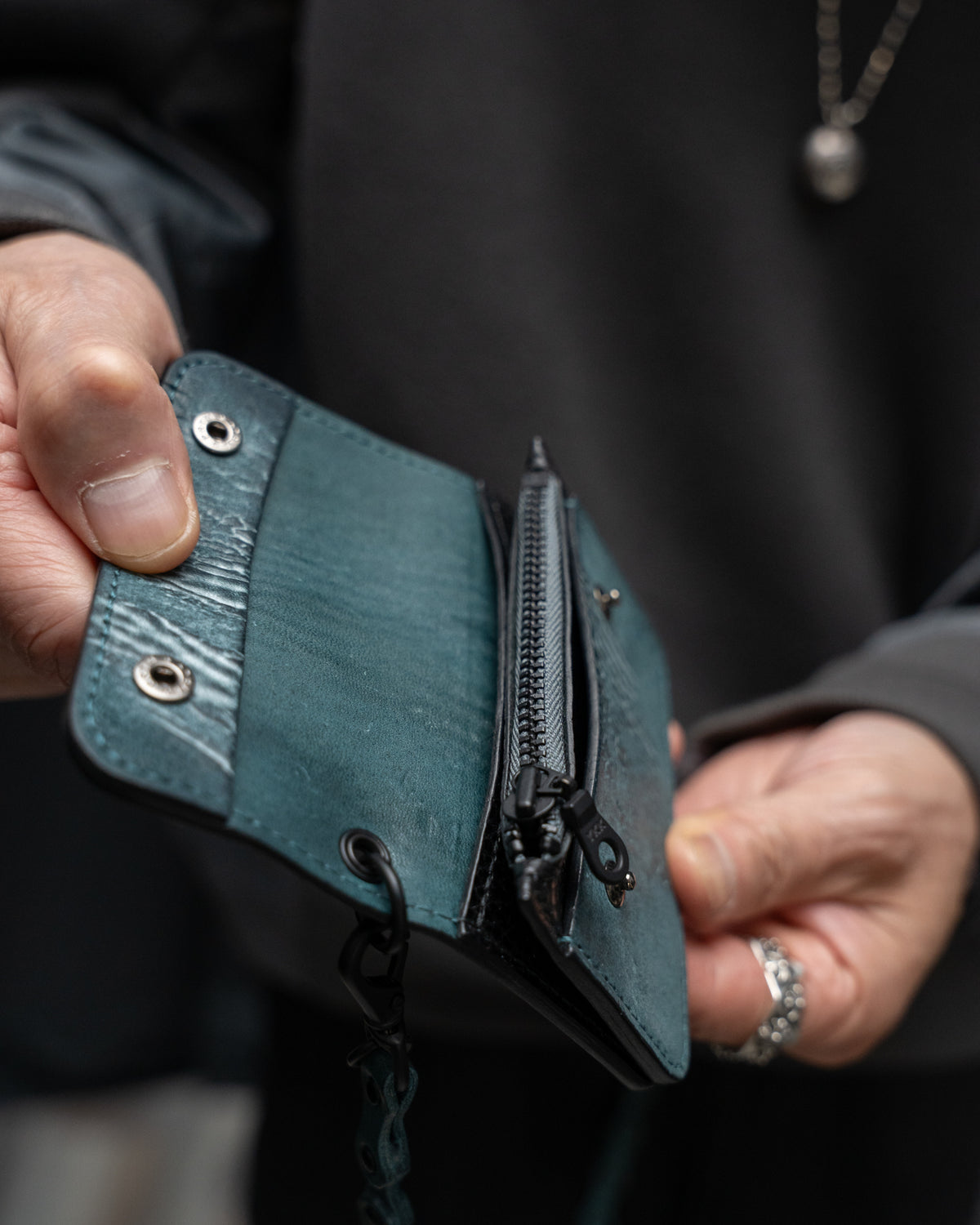 Turquoise Italian Horse Culatta Nexo Biker Wallet