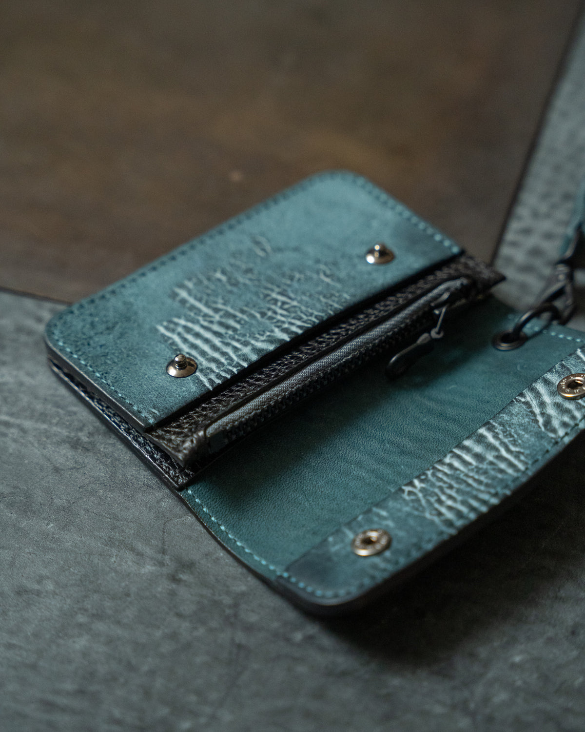Turquoise Italian Horse Culatta Nexo Biker Wallet