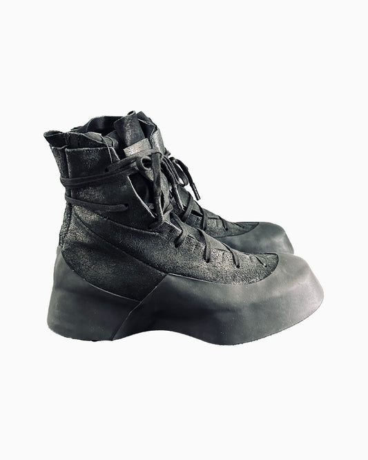 Black Distortion Featherweight Hi-Top Resin Reverse Horse Leather Sneakers