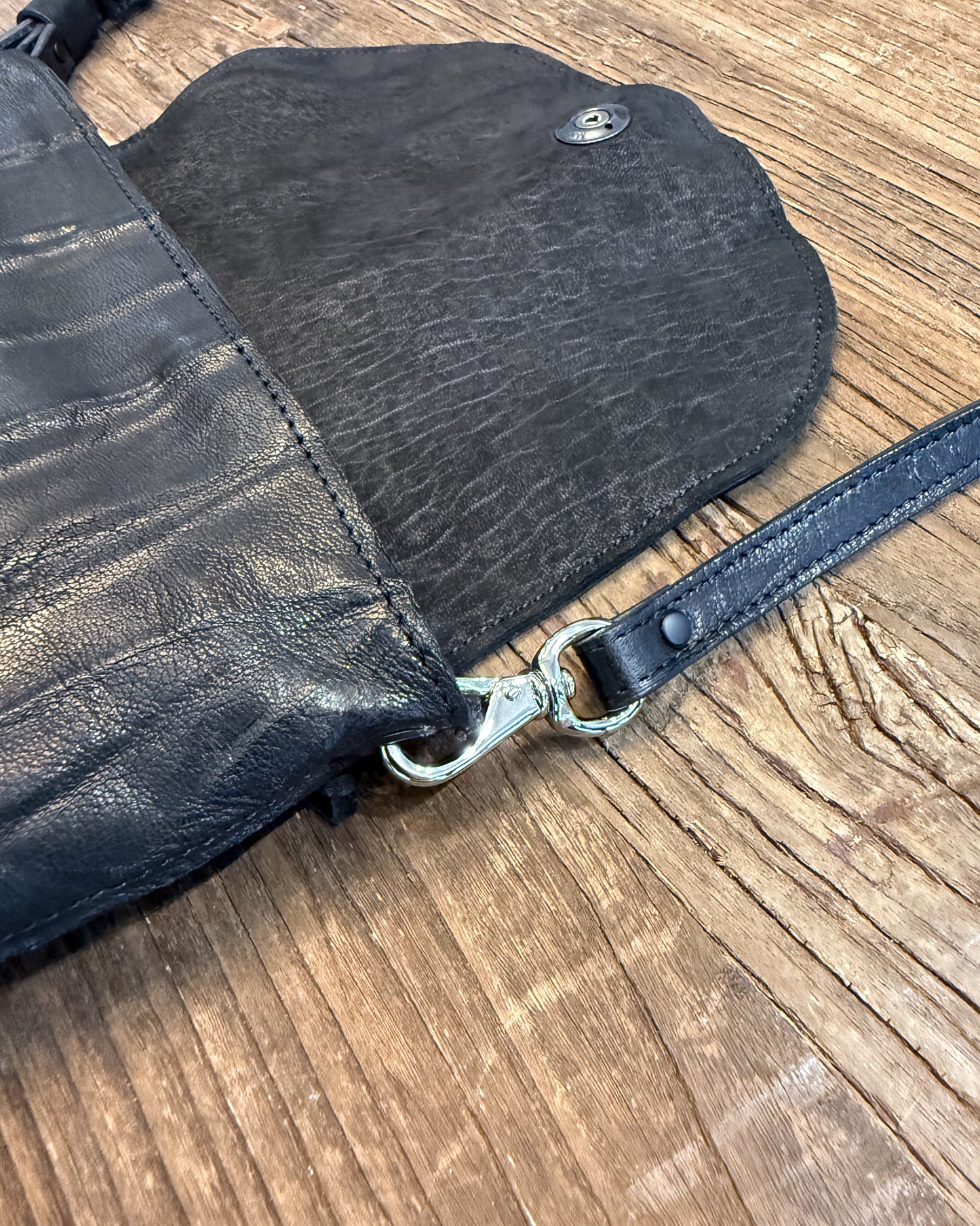 Black Creased Lamb Leather Mini Messenger Bag