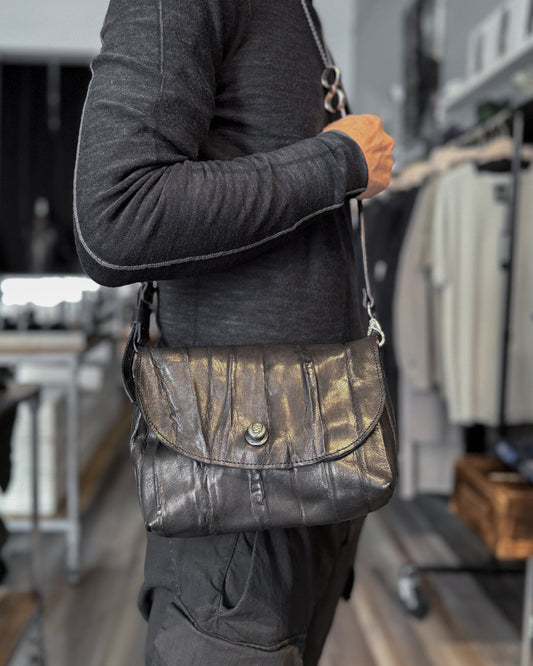 Black Creased Lamb Leather Mini Messenger Bag