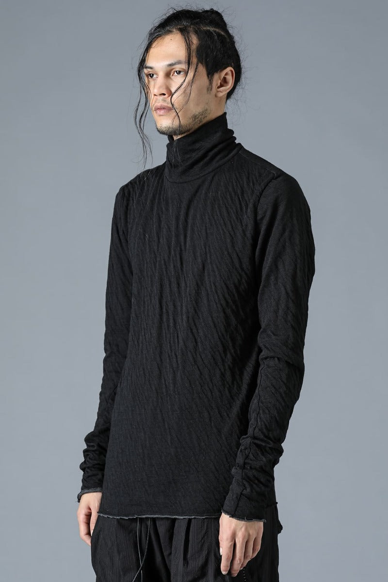 Black Wool And Cotton Double Face High Neck Long Sleeve T-Shirt