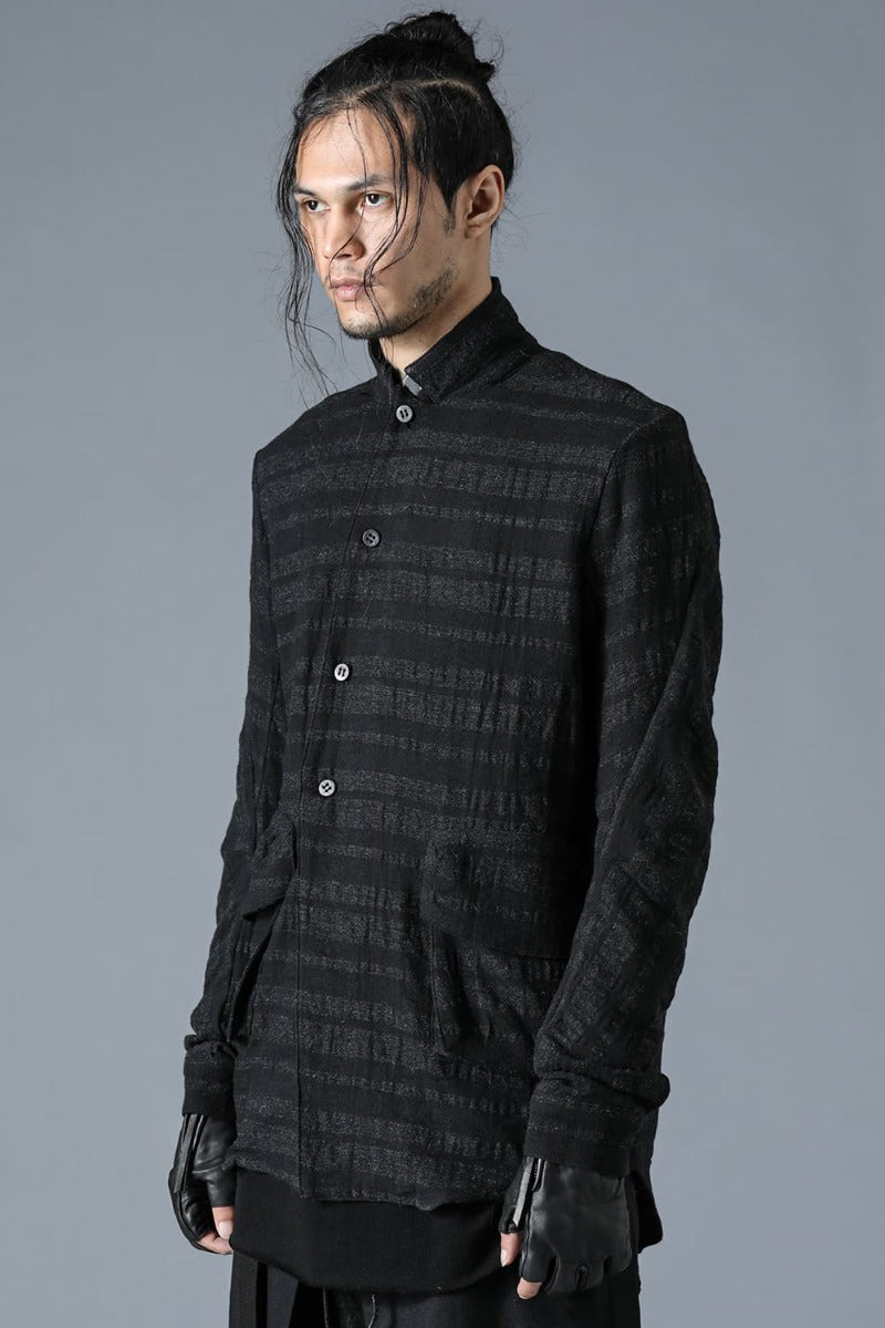 Black Shadow Stripe Gauze Double-Breasted Coat Tailored Shirt
